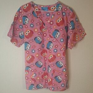 Pink Owl Print Scrub Top size large